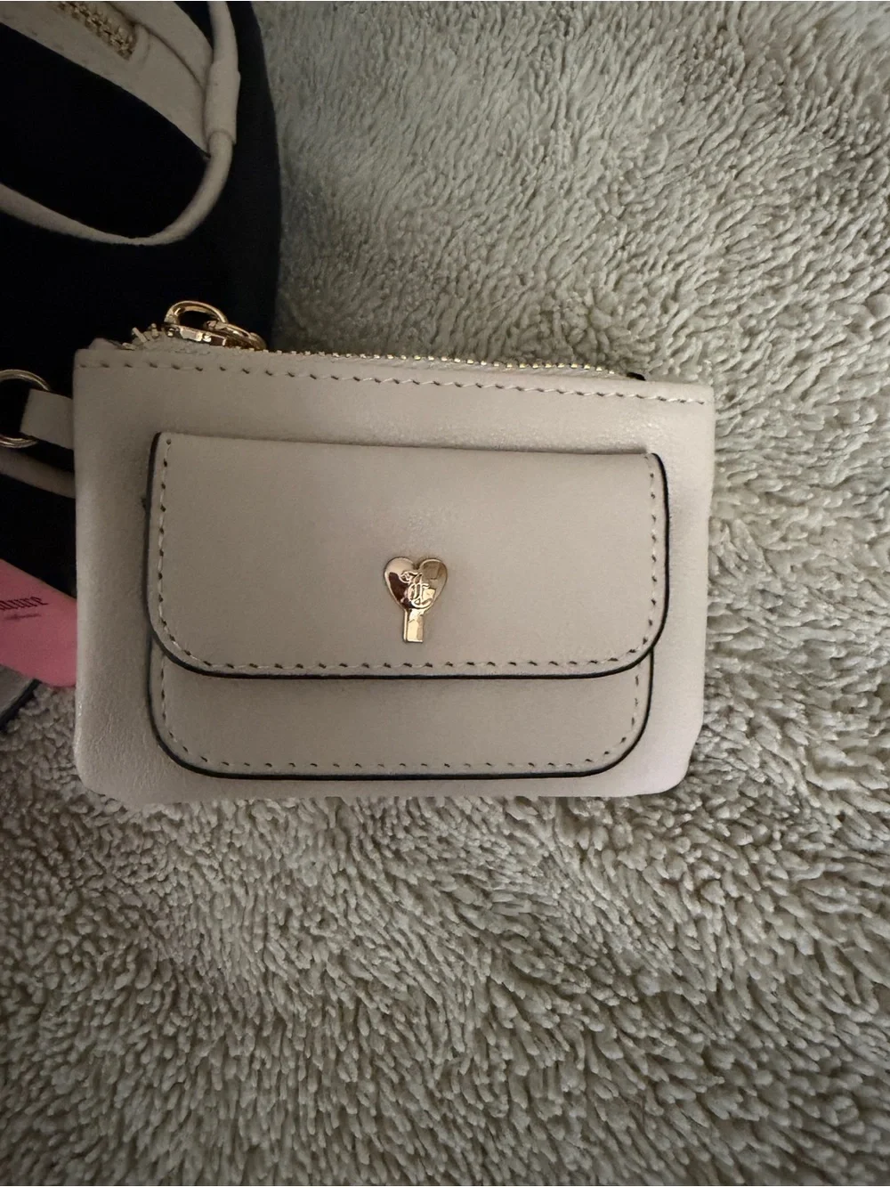 Juicy Couture Black & Cream Jeweled Logo Dome Satchel with Pink Accents